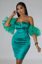 Jenny 4rm Da Block - Green Off Shoulder Mini Dress