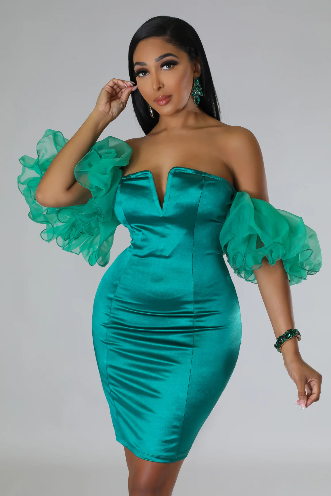 Jenny 4rm Da Block - Green Off Shoulder Mini Dress