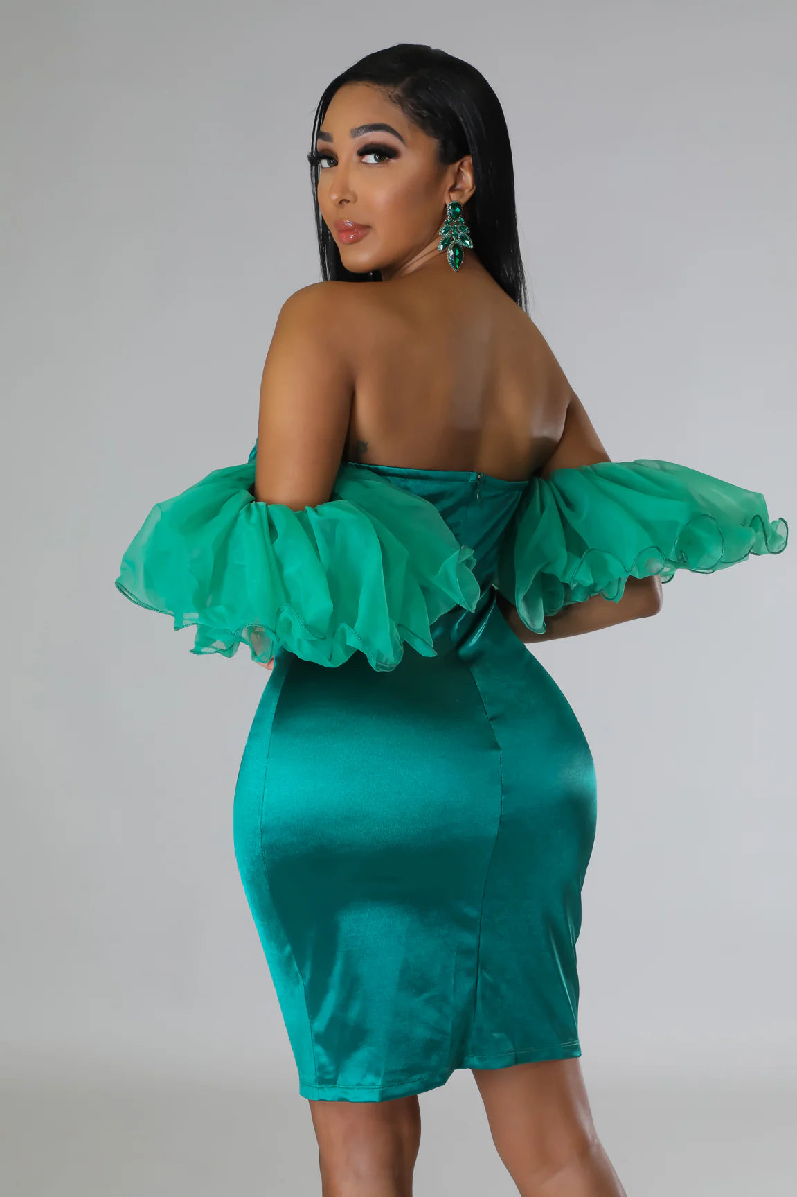 Jenny 4rm Da Block - Green Off Shoulder Mini Dress