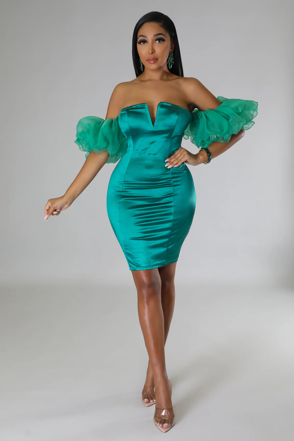 Jenny 4rm Da Block - Green Off Shoulder Mini Dress