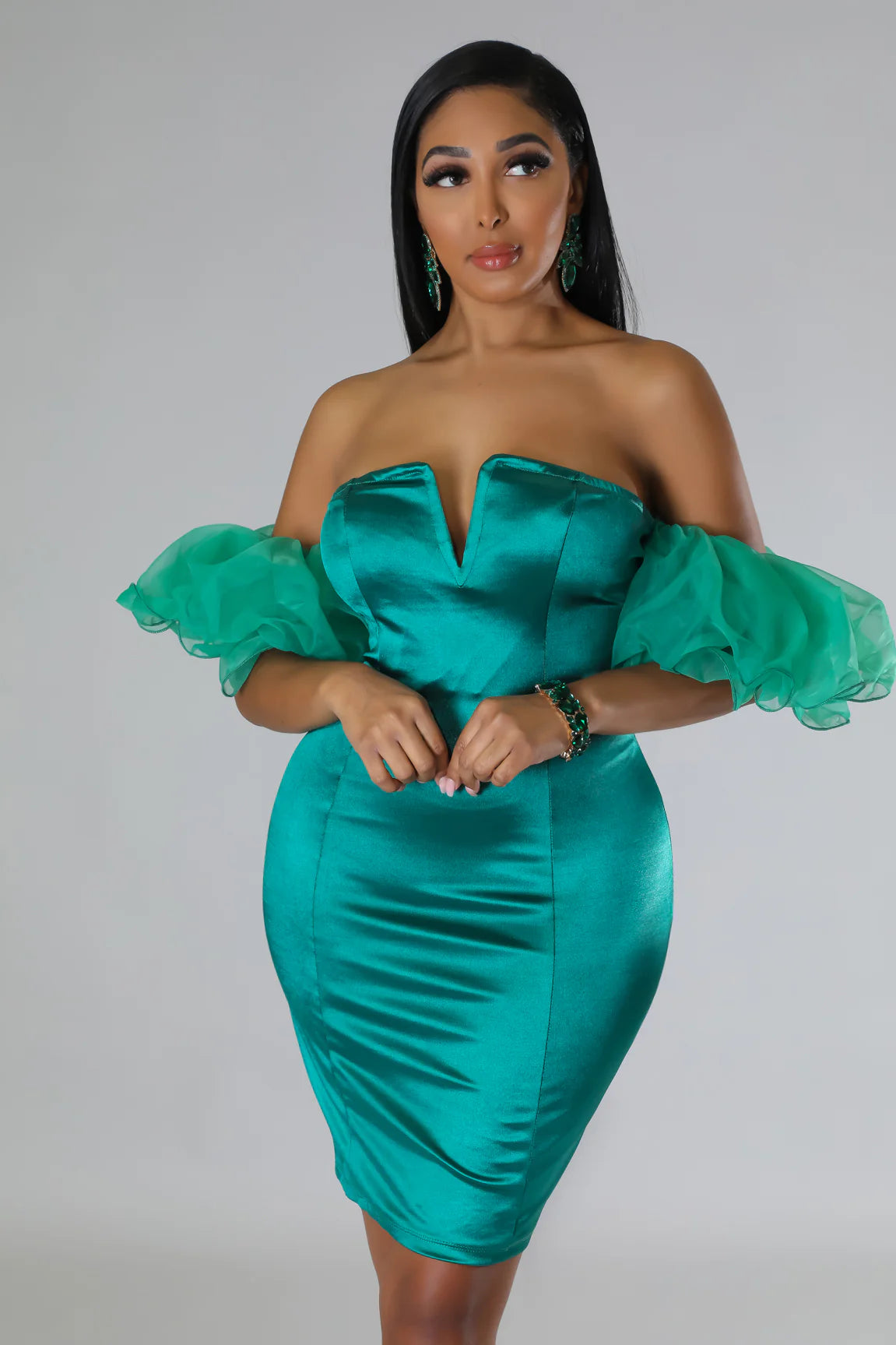 Jenny 4rm Da Block - Green Off Shoulder Mini Dress