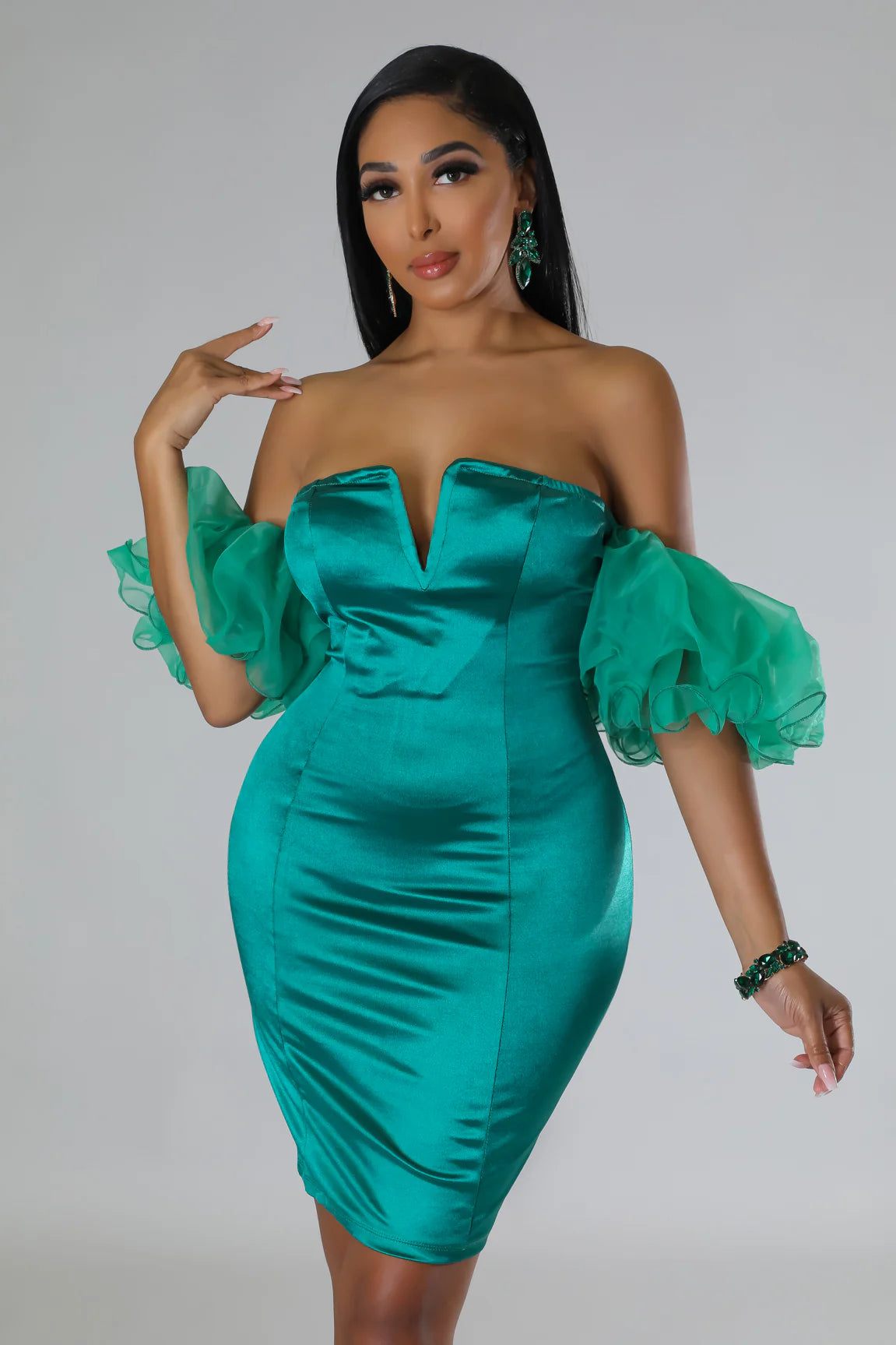 Jenny 4rm Da Block - Green Off Shoulder Mini Dress
