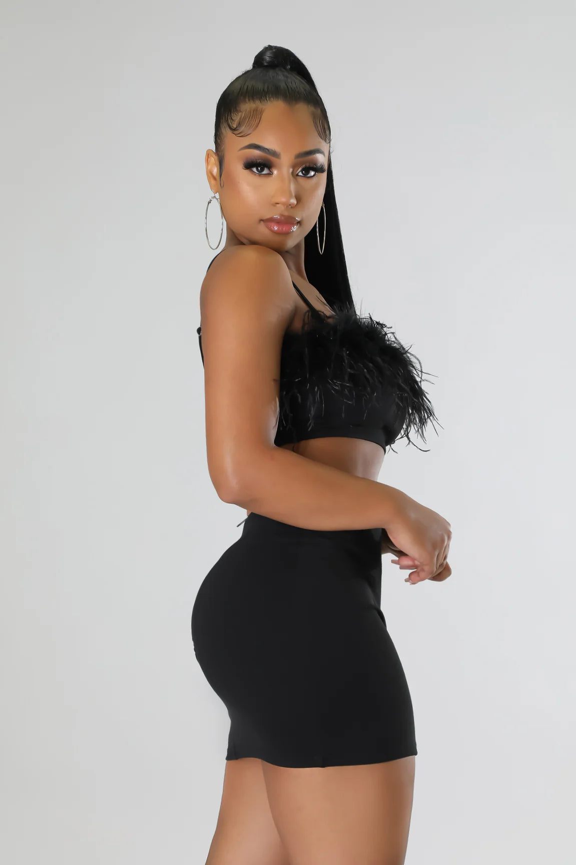 Bit of Feathers- 2 Piece Black Skirt Set