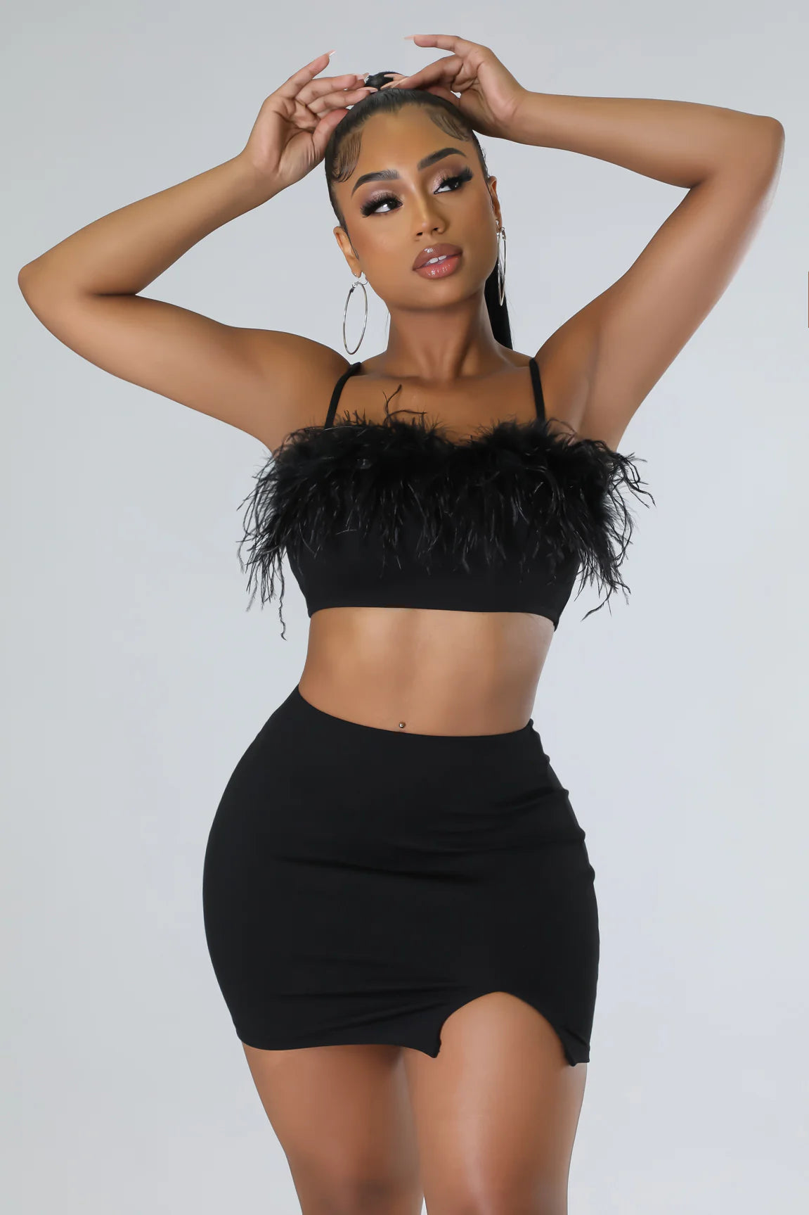 Bit of Feathers- 2 Piece Black Skirt Set