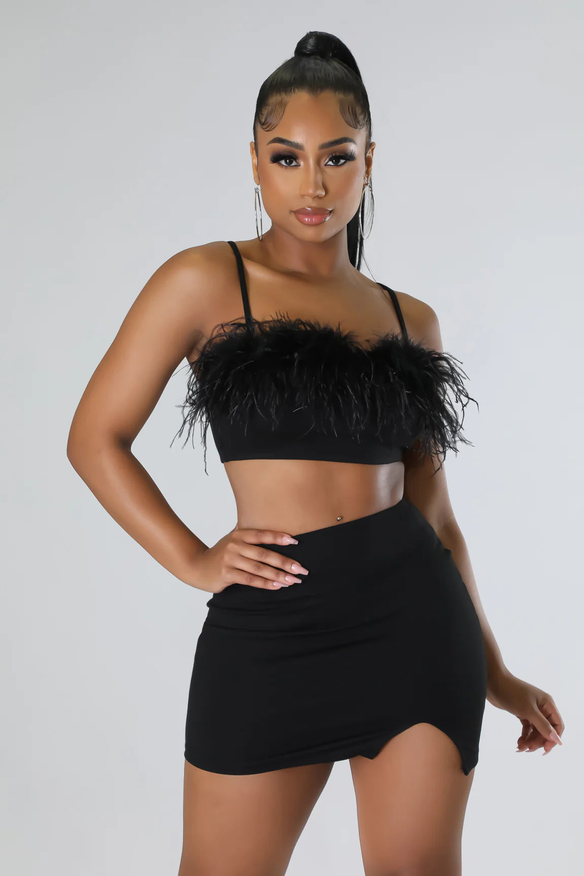 Bit of Feathers- 2 Piece Black Skirt Set