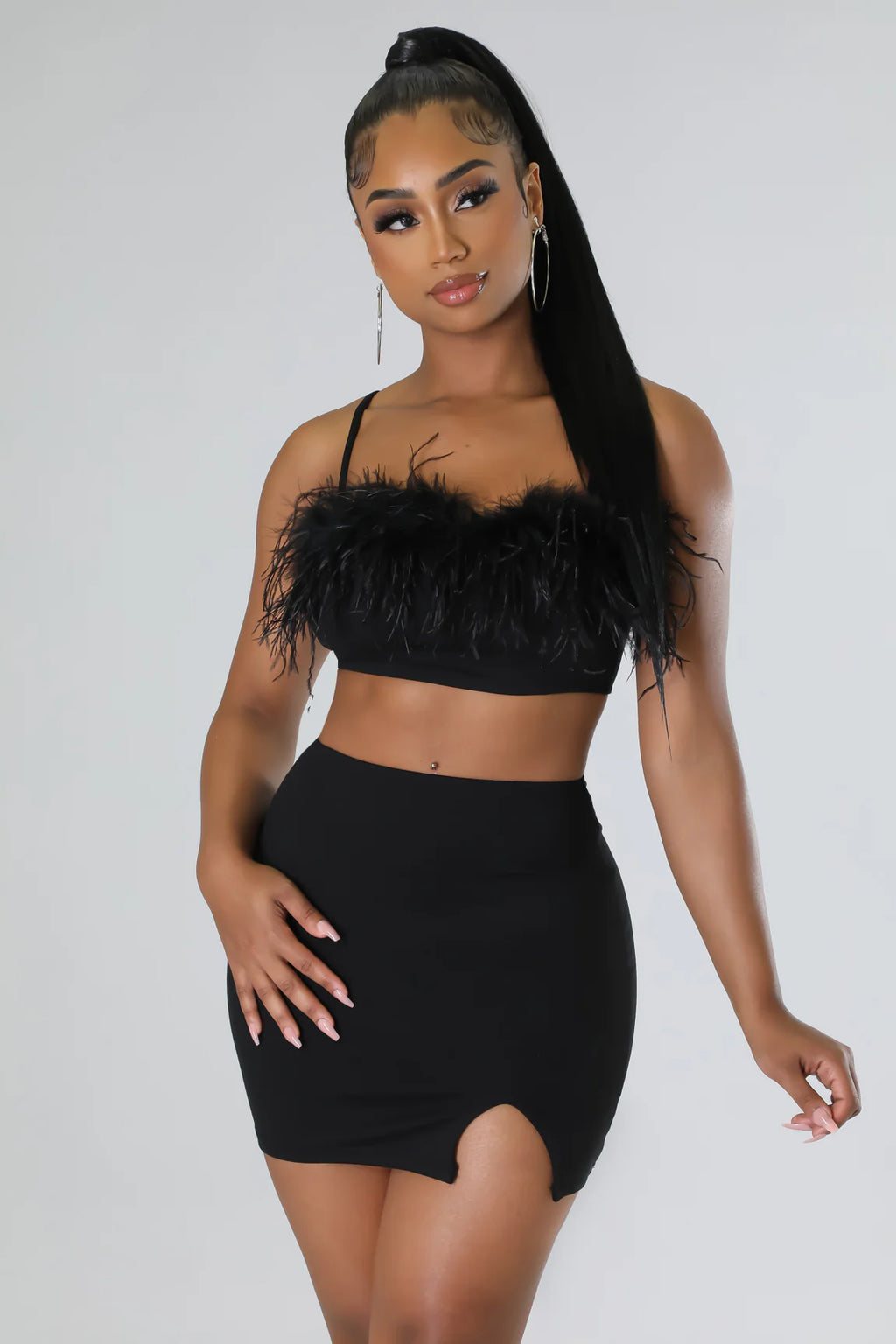 Bit of Feathers- 2 Piece Black Skirt Set