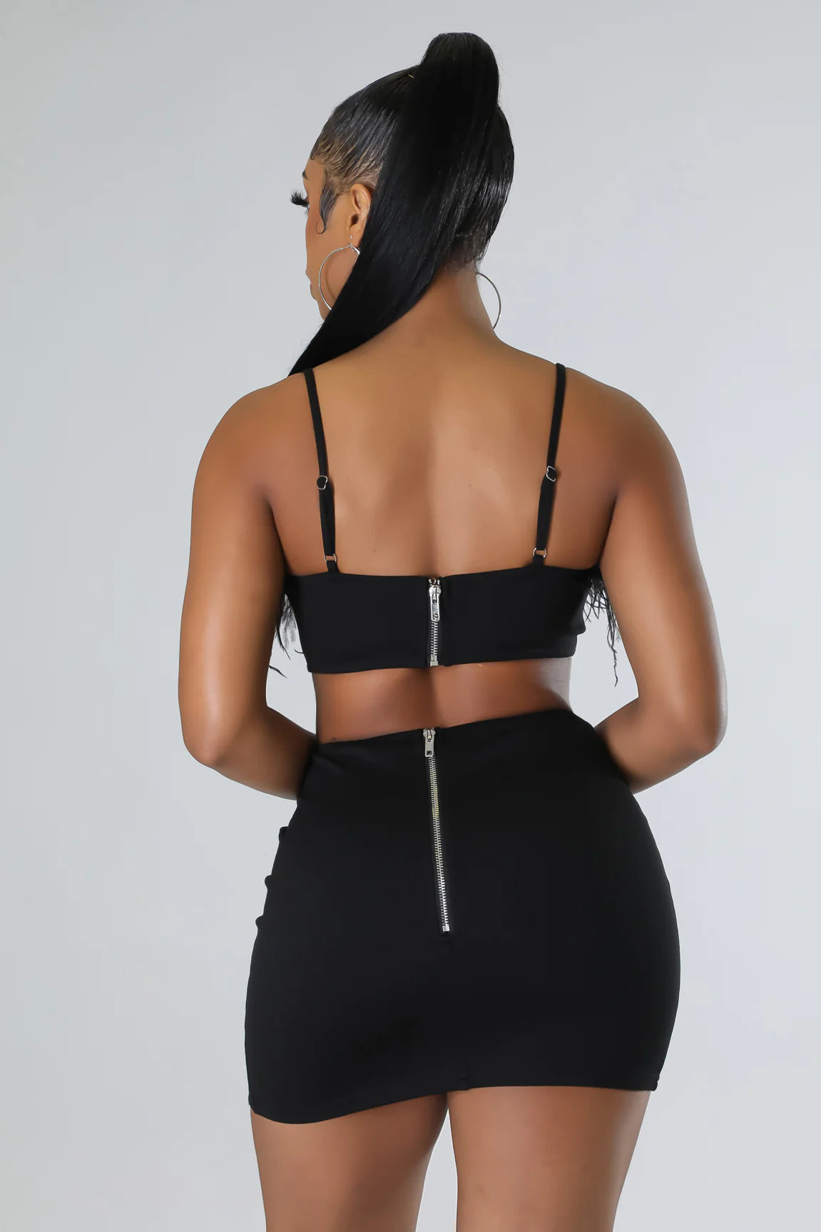 Bit of Feathers- 2 Piece Black Skirt Set