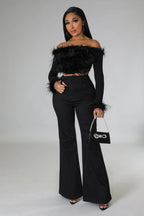 Fur Goddess - Off Shoulder Black Crop Top