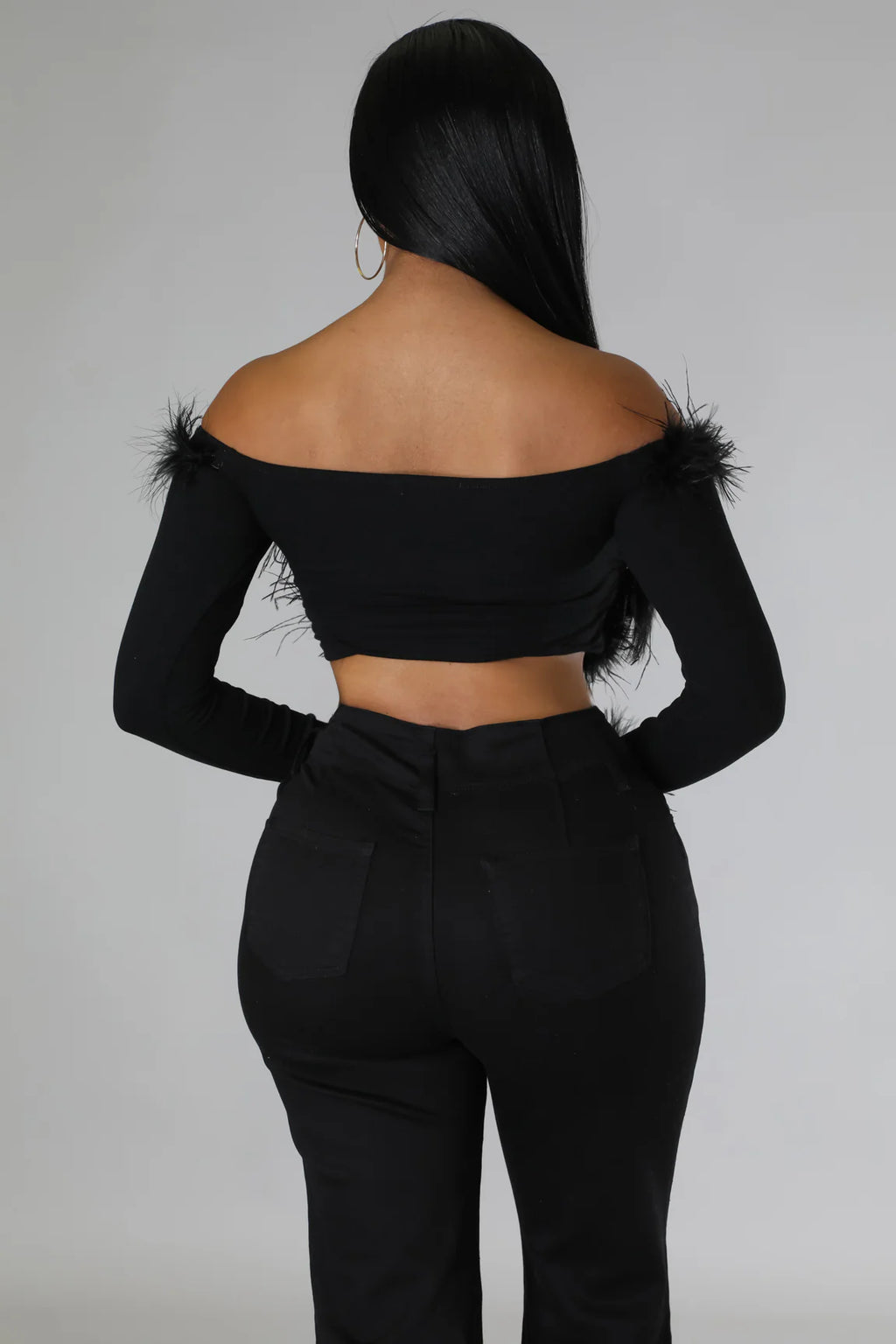 Fur Goddess - Off Shoulder Black Crop Top