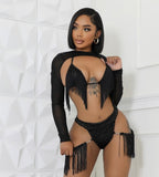 Cowgirl - Black Tassel 3 Piece Swimsuit Set