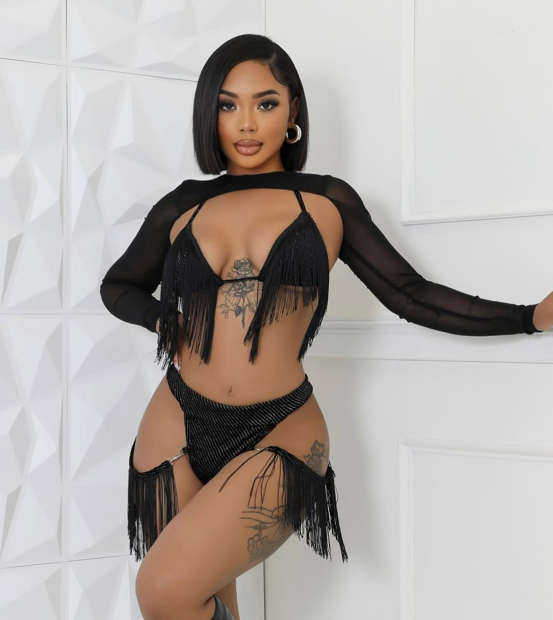 Cowgirl - Black Tassel 3 Piece Swimsuit Set