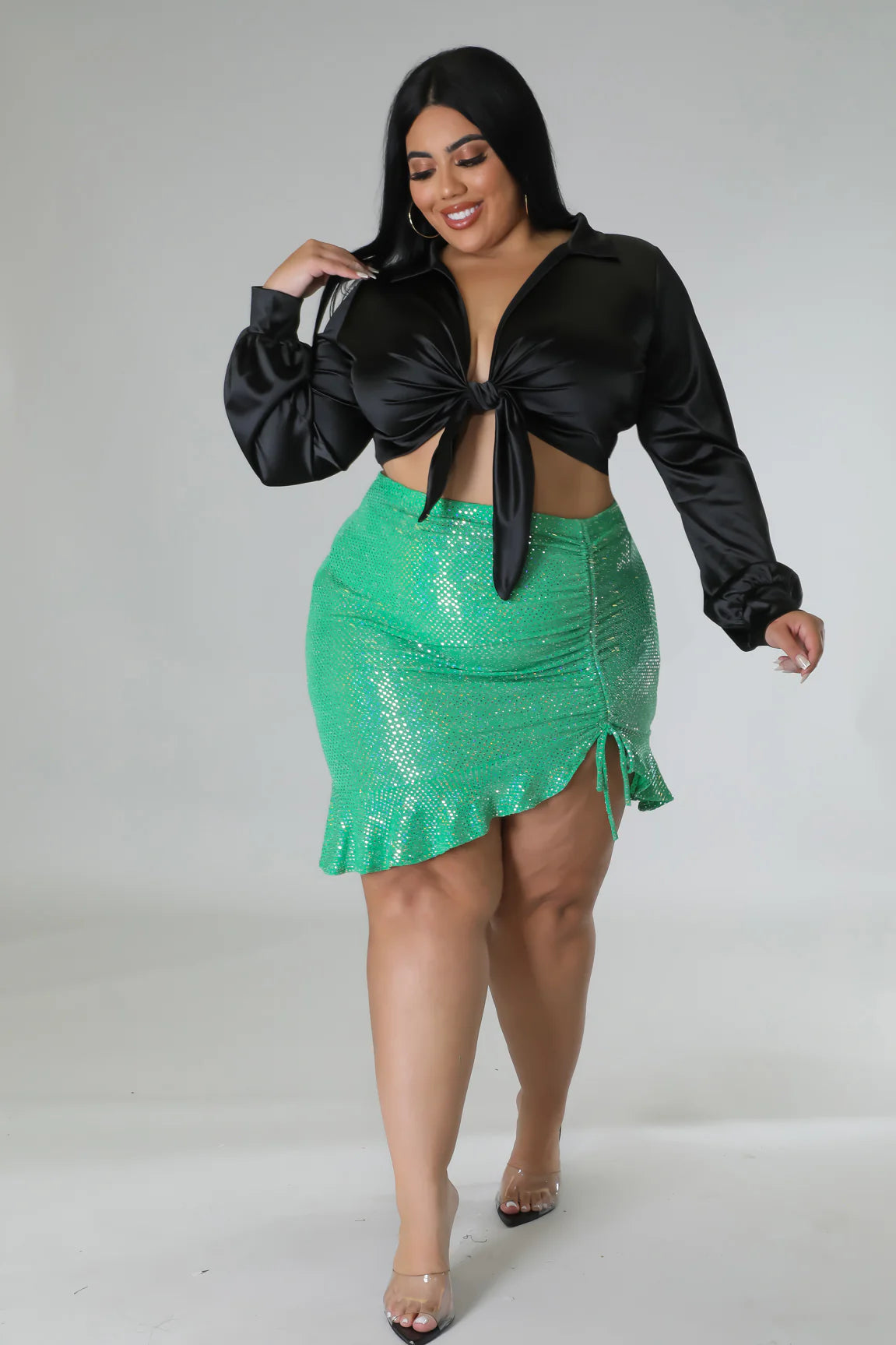 Shine On Dem+ -Mini Ruffled Green Skirt