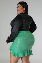 Shine On Dem+ -Mini Ruffled Green Skirt