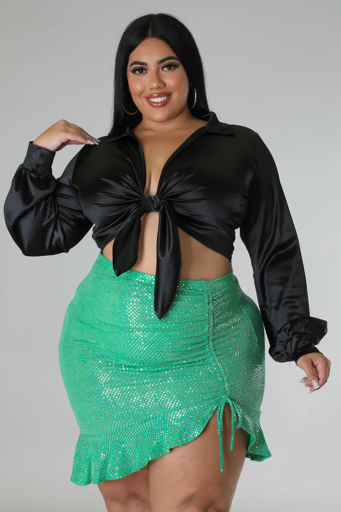Shine On Dem+ -Mini Ruffled Green Skirt