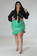 Shine On Dem+ -Mini Ruffled Green Skirt