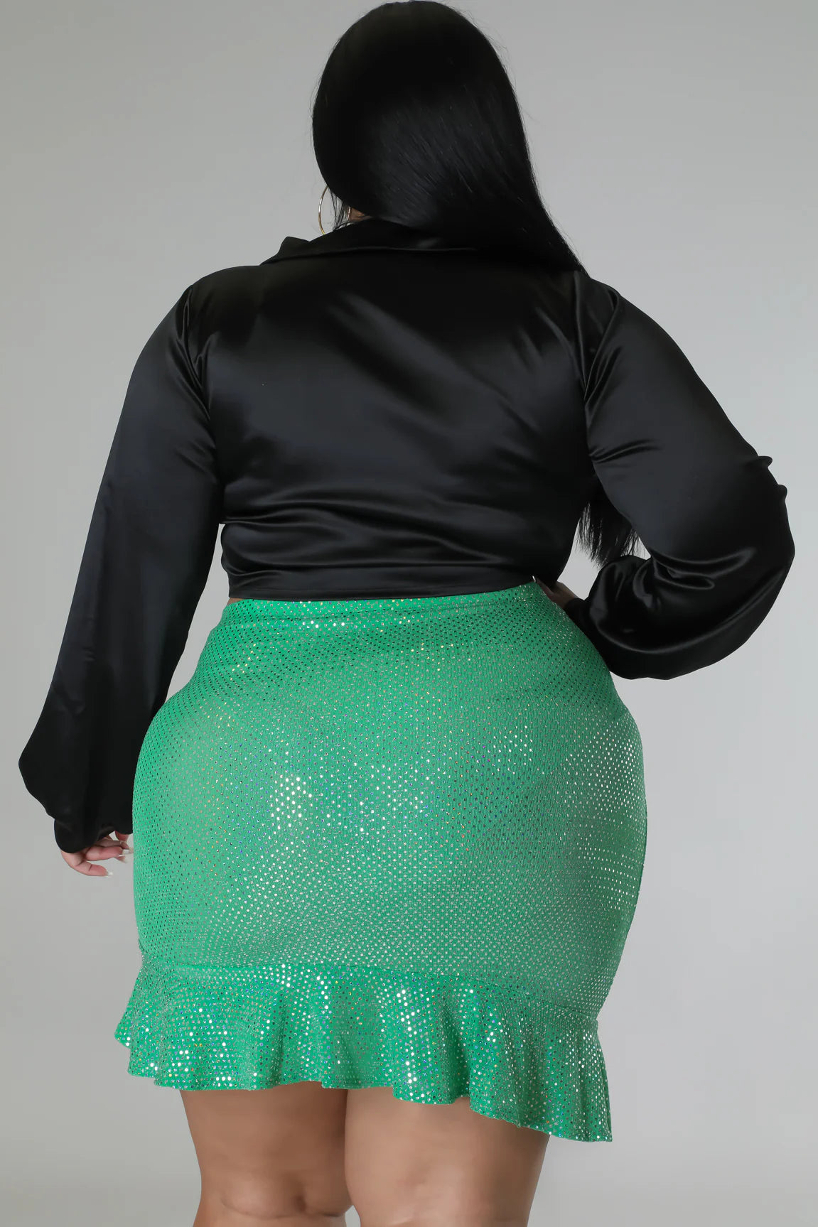 Shine On Dem+ -Mini Ruffled Green Skirt