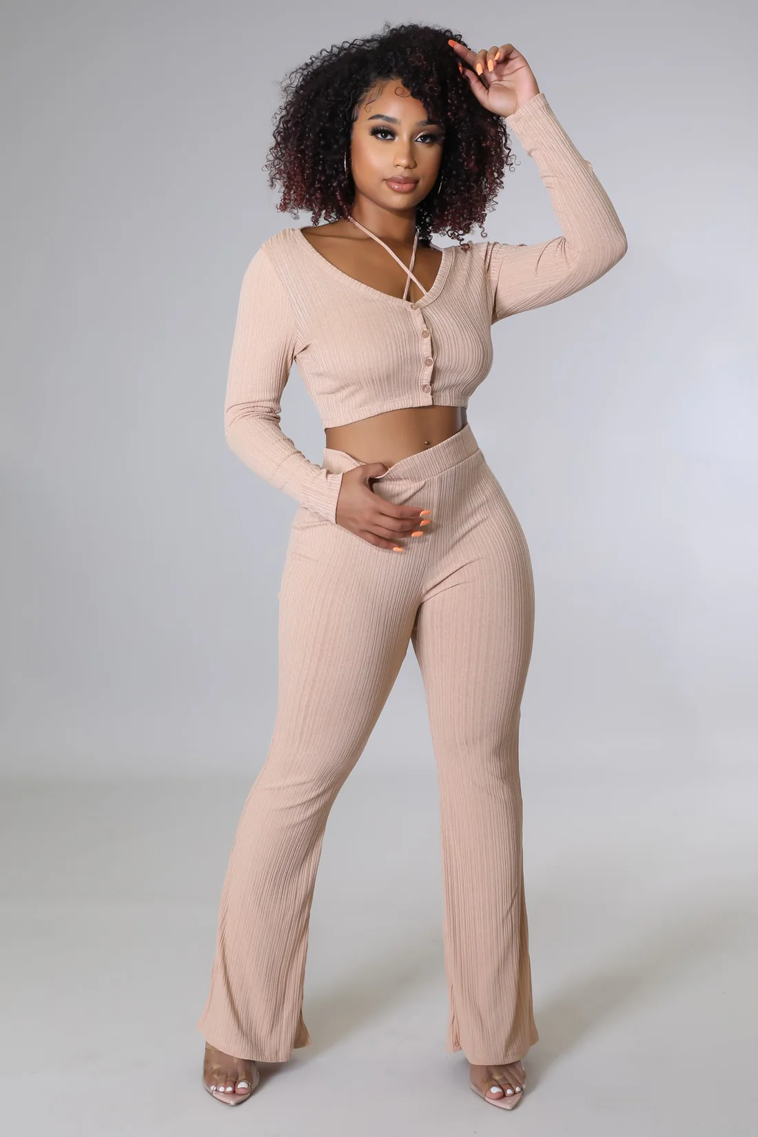 Knot A Fling - 3 Piece Taupe Pants Set