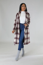 Cold Shoulder Trench Coat - Tweed Plaid