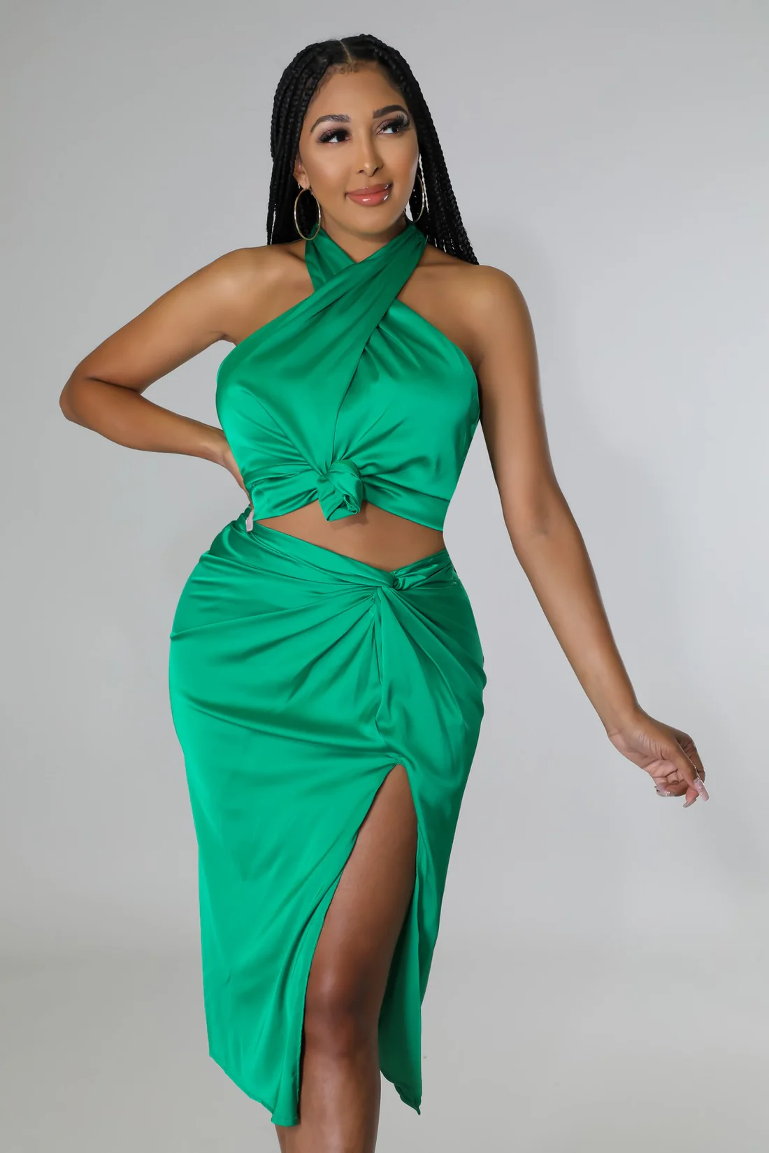Love Satin - 2 Piece Midi Skirt Set