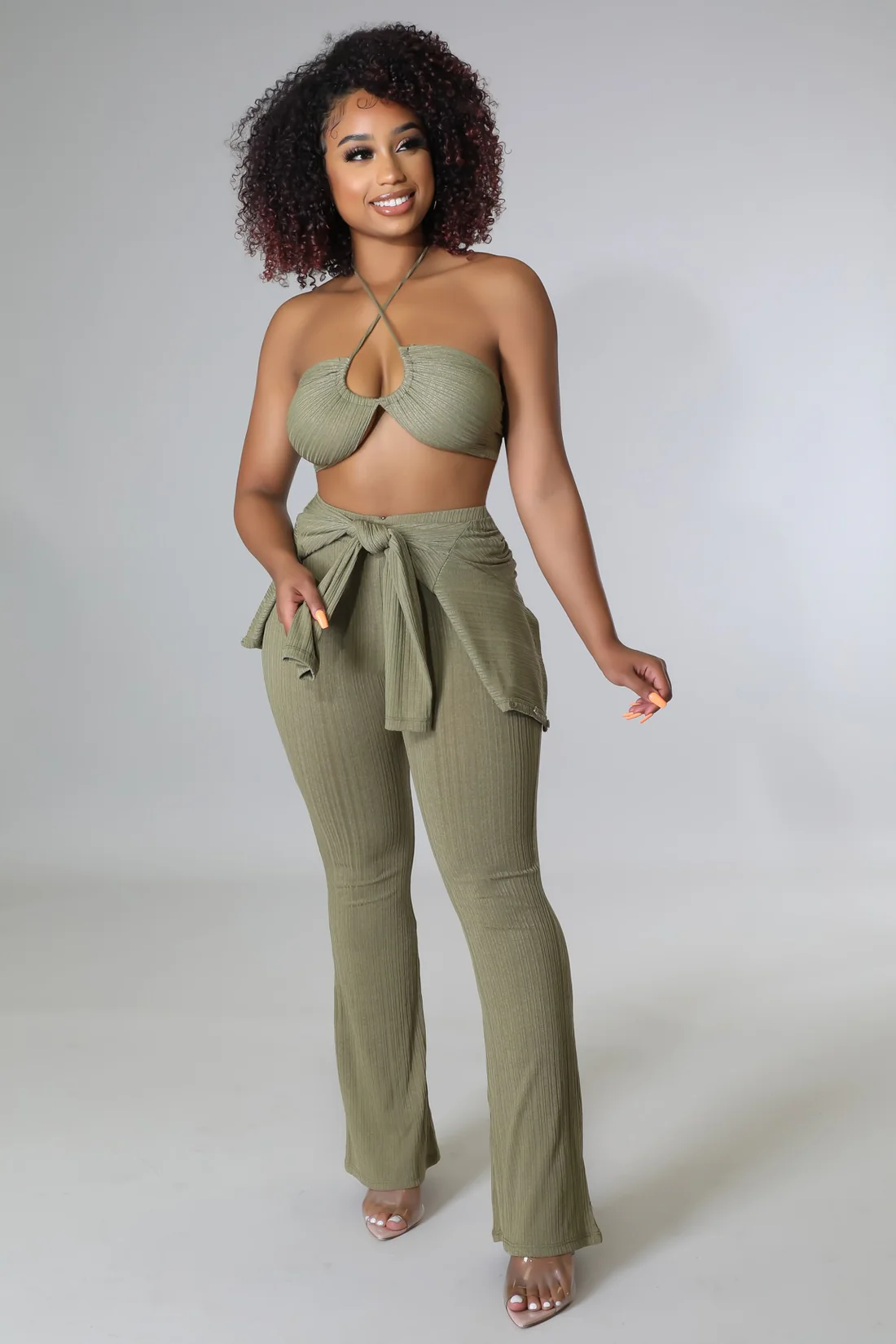 Knot A Fling - 3 Piece Taupe Pants Set