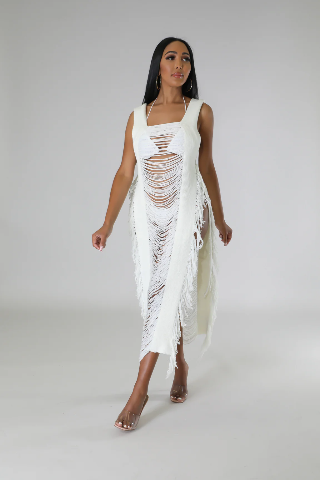 Knotty Peakaboo Cover Up Dress - Cream