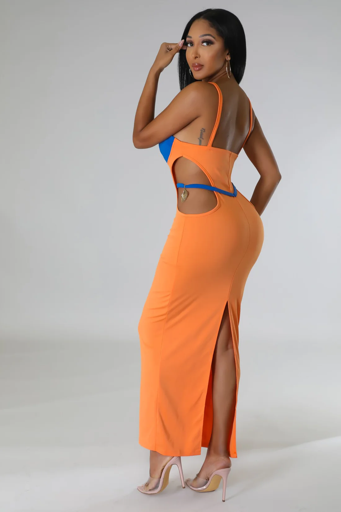 Heartless Cutout Maxi Dress - Orange