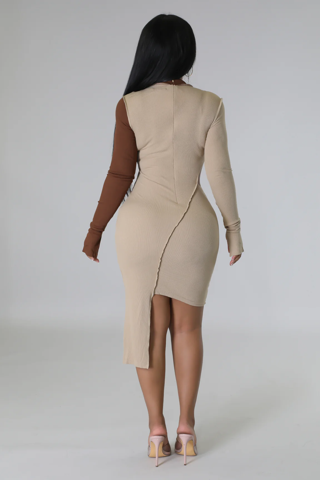 Everything - Nude Asymmetrical Mini Cutout Dress