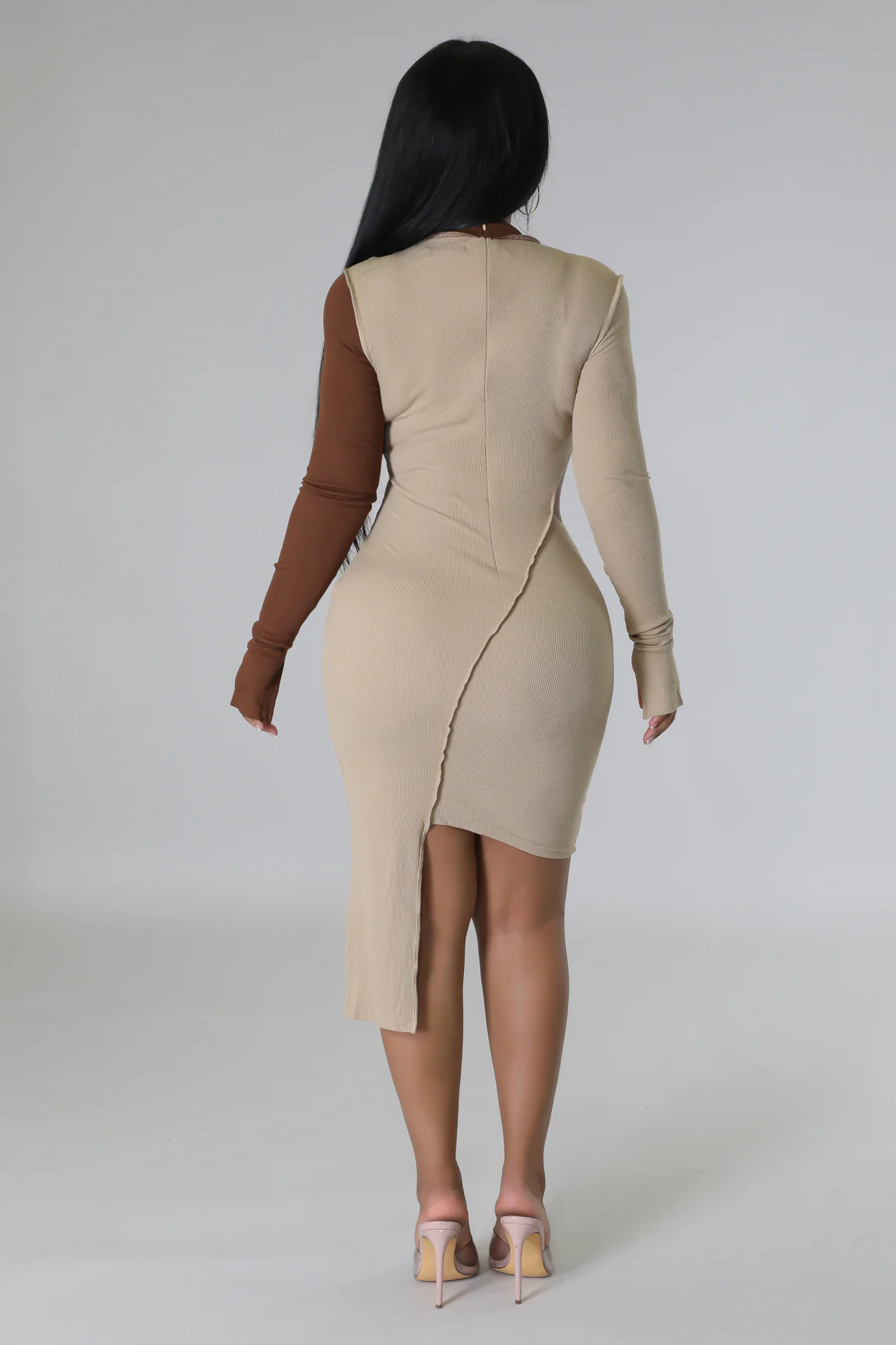 Everything - Nude Asymmetrical Mini Cutout Dress