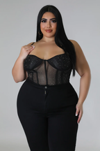 Knotty Sheer+ - Black Crystal Corset Top
