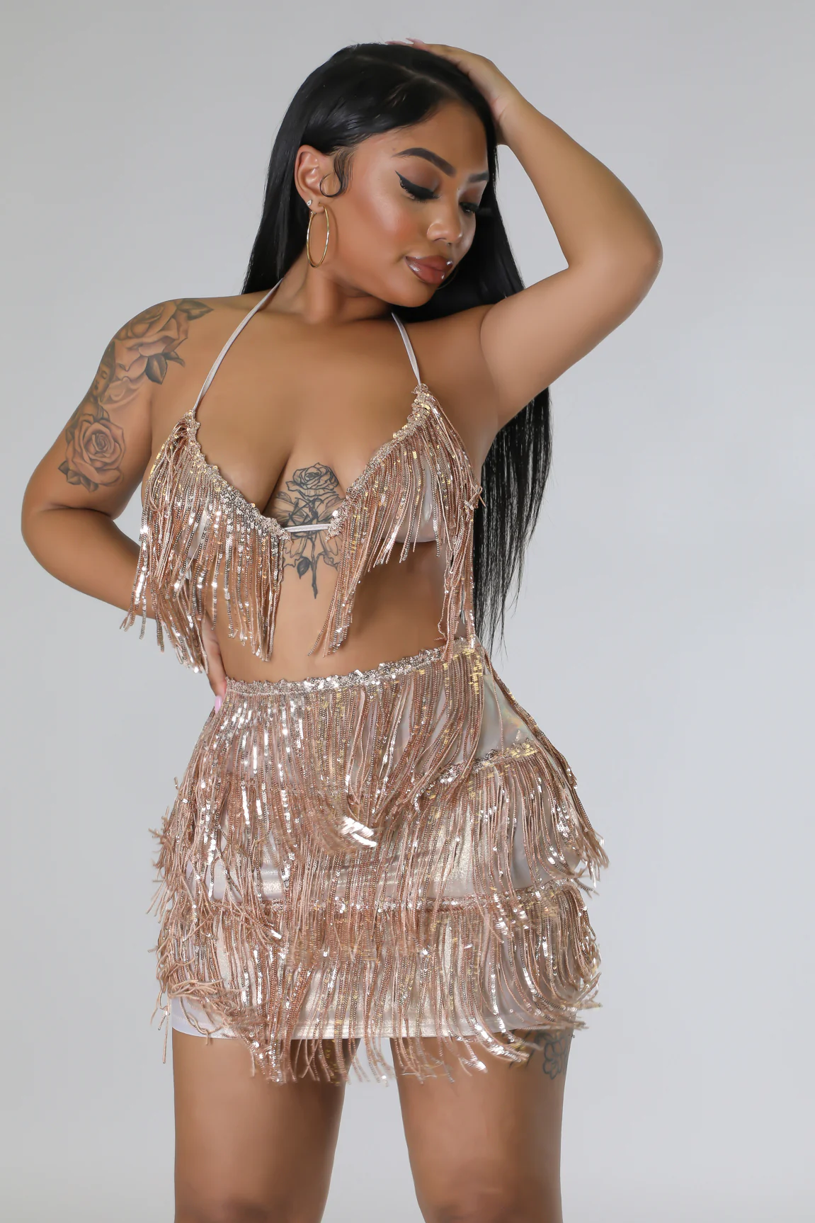 Duh, I Sparkle -  2 Piece Champagne Skirt Set
