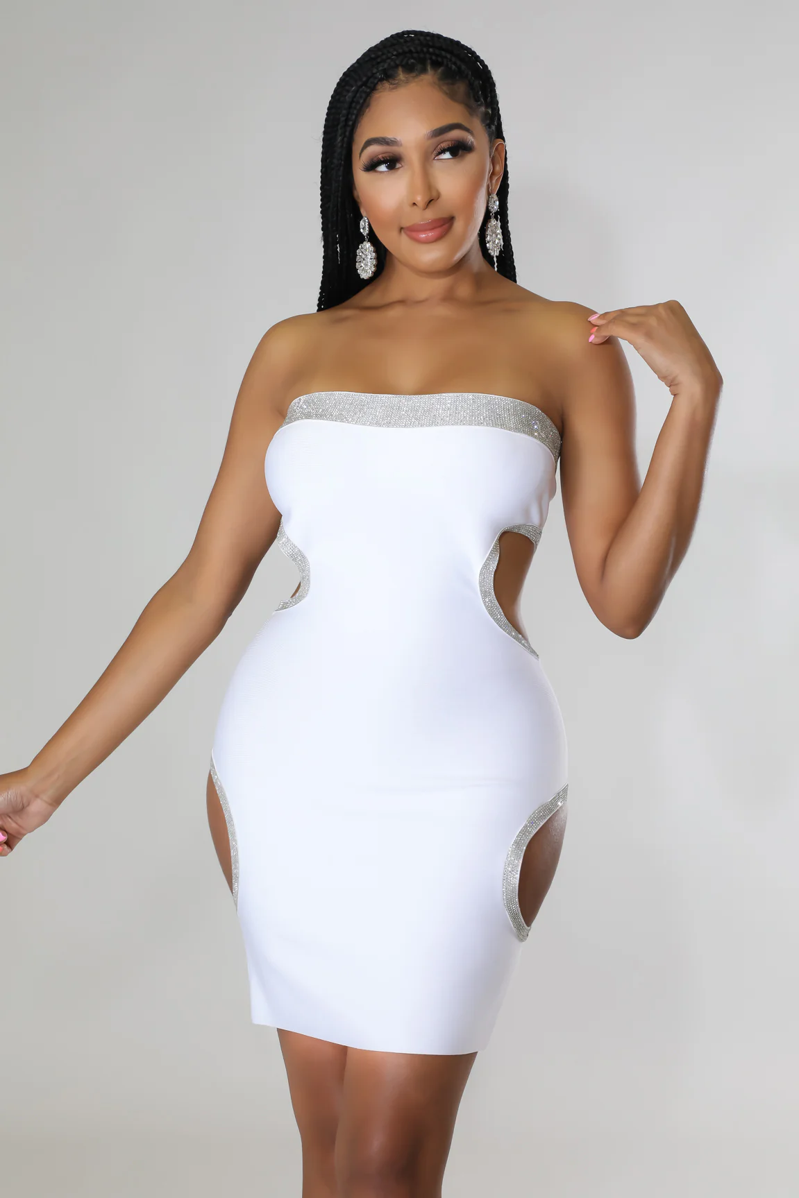 Gett'n Money - White Cutout Crystal Mini Dress