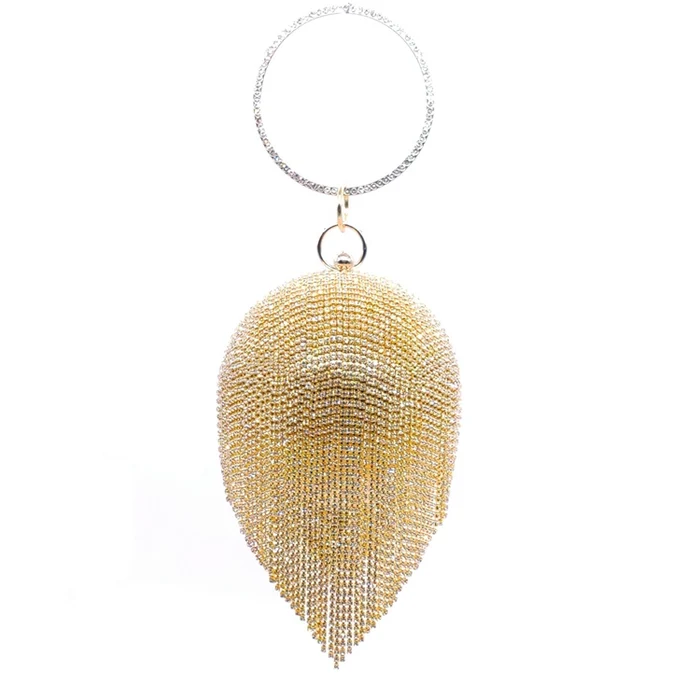 Illusion Ball Dripping Rhinestones Clutch - Gold