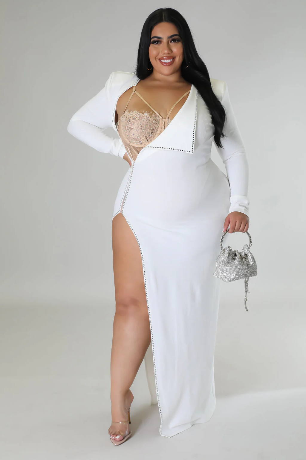 One of My Kind+ - 2 Piece Bodysuit Classy White Maxi Dress