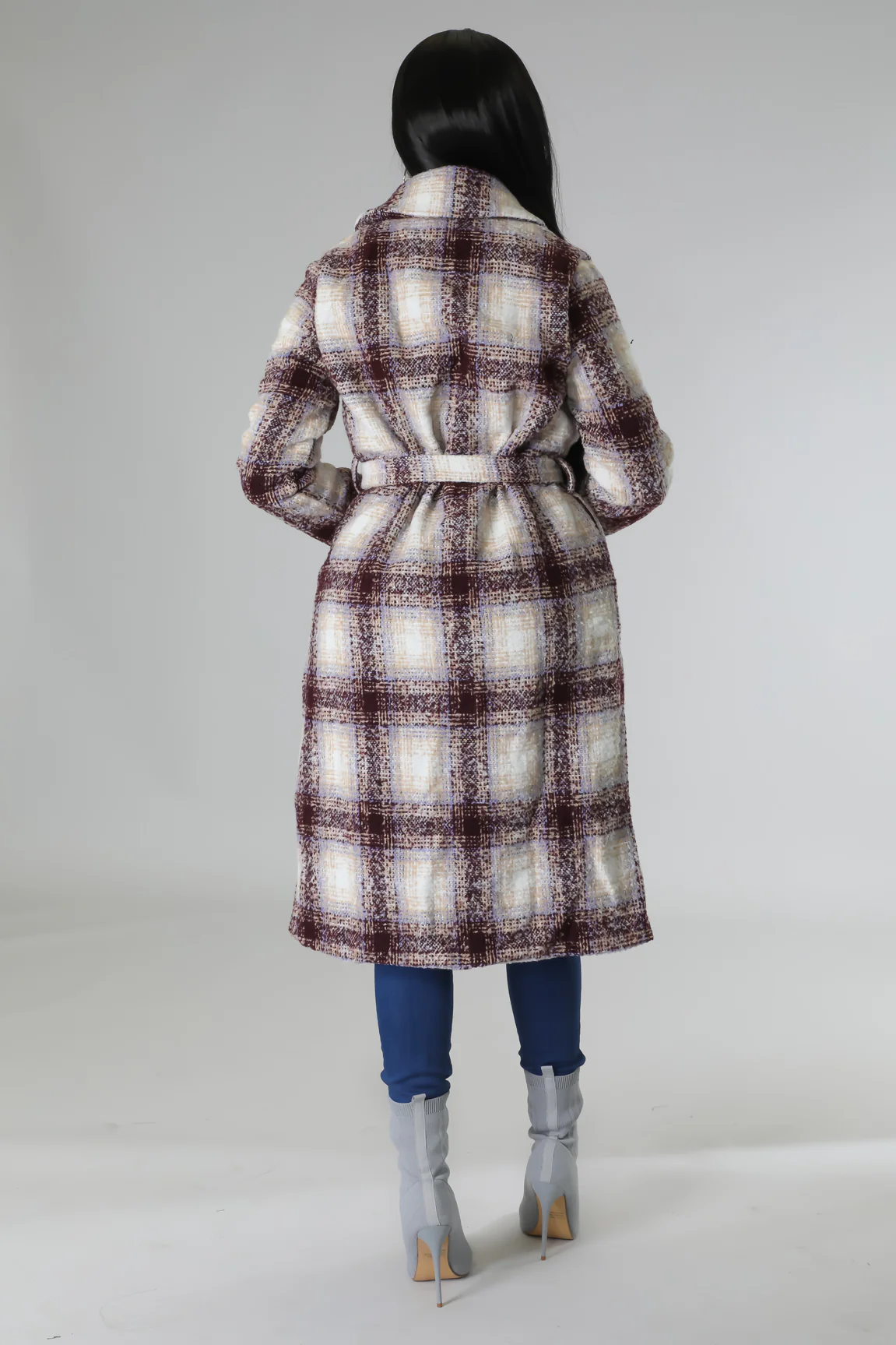 Cold Shoulder Trench Coat - Tweed Plaid