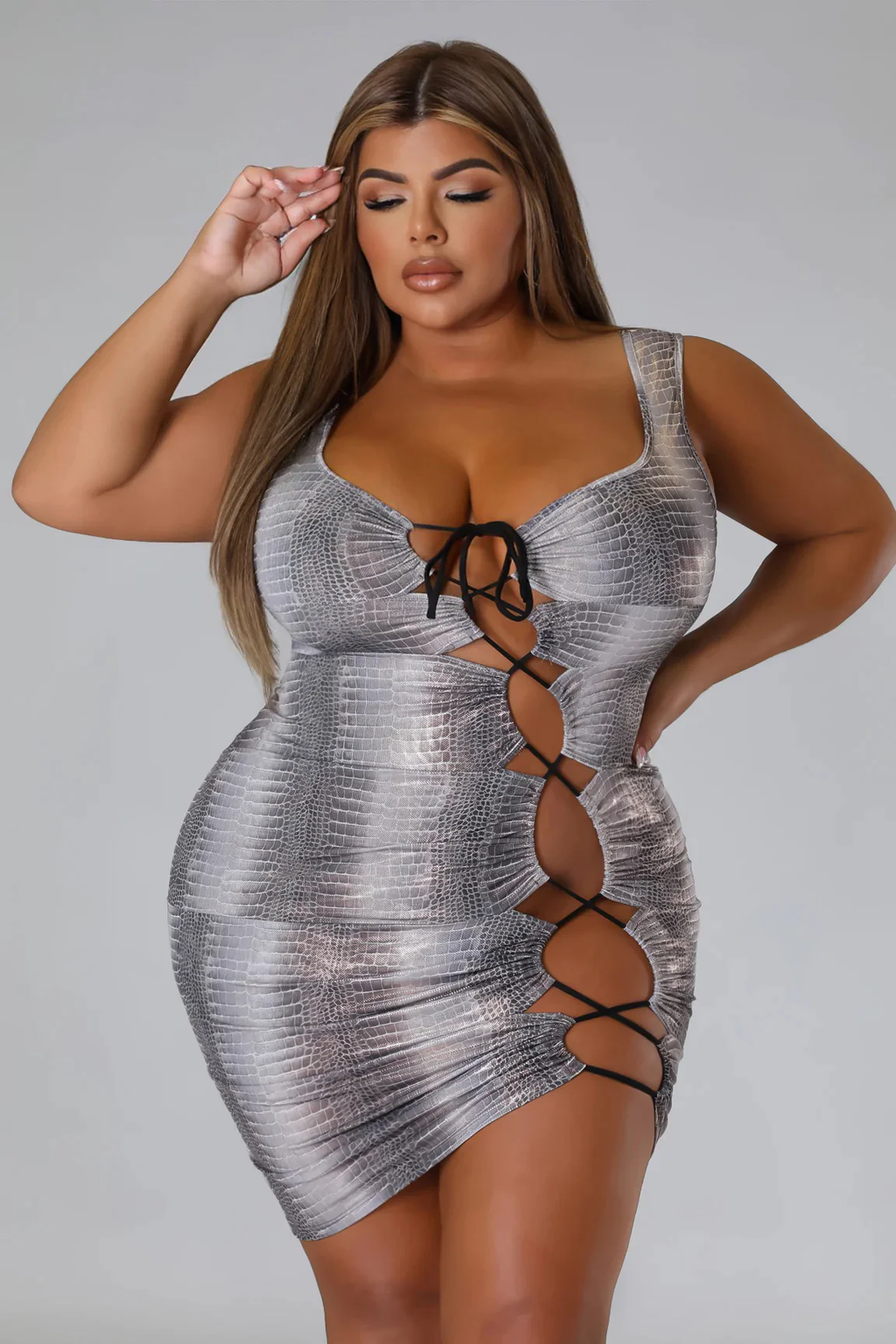 Dat 1+ - Grey Laced Mini Dress