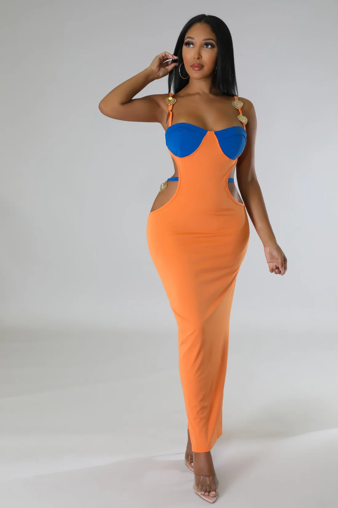 Heartless Cutout Maxi Dress - Orange