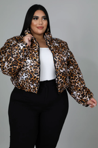 Puff Leopard Crop Jacket+ - Chocolate