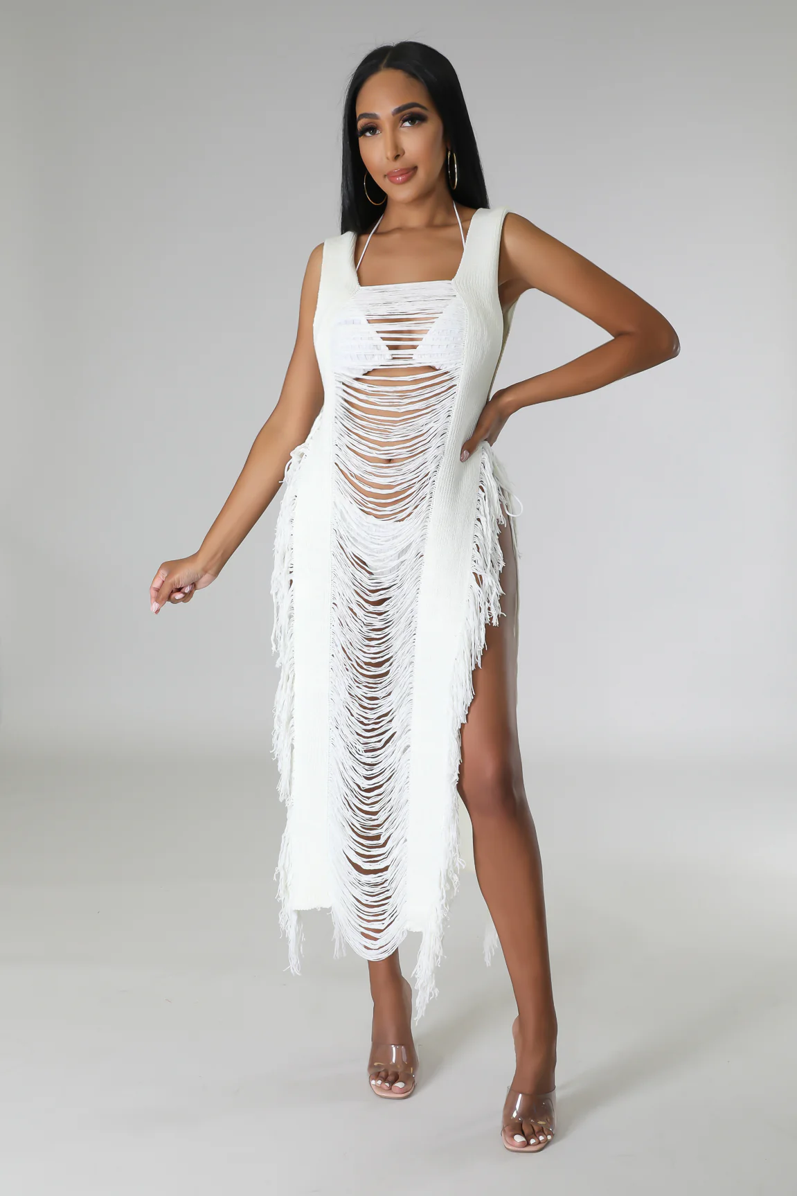 Knotty Peakaboo Cover Up Dress - Cream