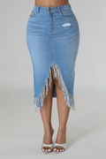 So Unique -  KT Light Blue Denim Rhinestone Skirt