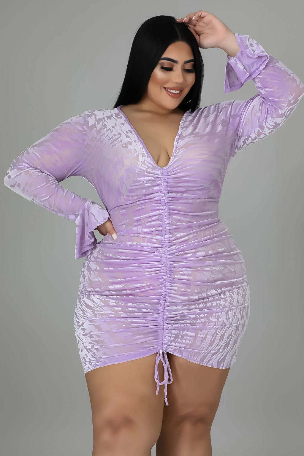 Pick Her Up+ - Velvet Drawstring Mini Dress