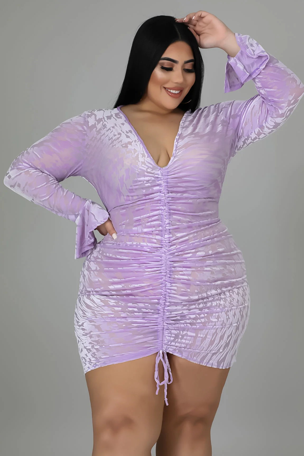 Pick Her Up+ - Velvet Drawstring Mini Dress