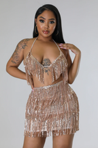 Duh, I Sparkle -  2 Piece Champagne Skirt Set