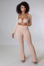 Knot A Fling - 3 Piece Taupe Pants Set