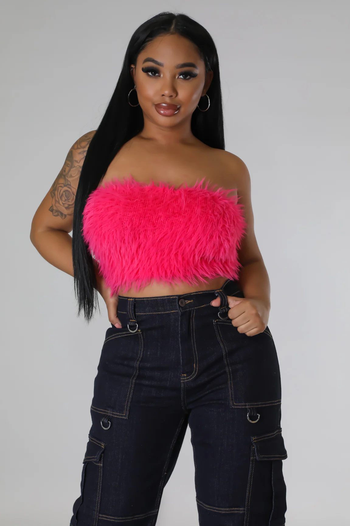 U C ME - Faux Fur Pink Tube Top