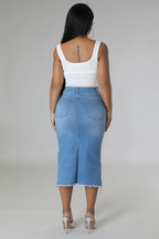 So Unique -  KT Light Blue Denim Rhinestone Skirt