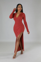 She Kept it KT! - High Slit Rust Maxi Dress