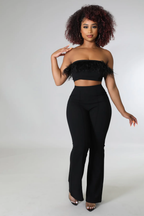 Fancy Feathers - 2 Piece Black Pants Set