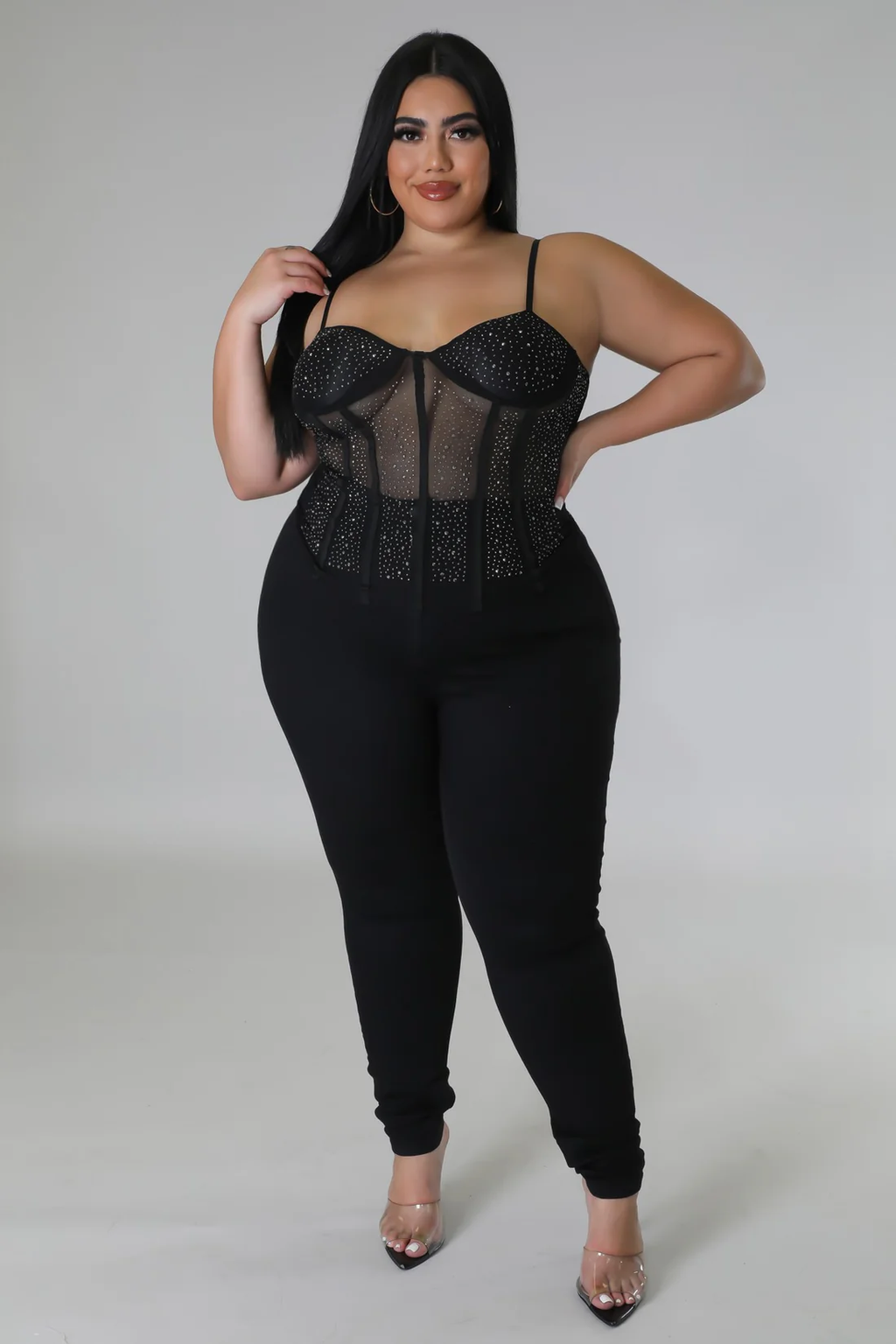 Knotty Sheer+ - Black Crystal Corset Top