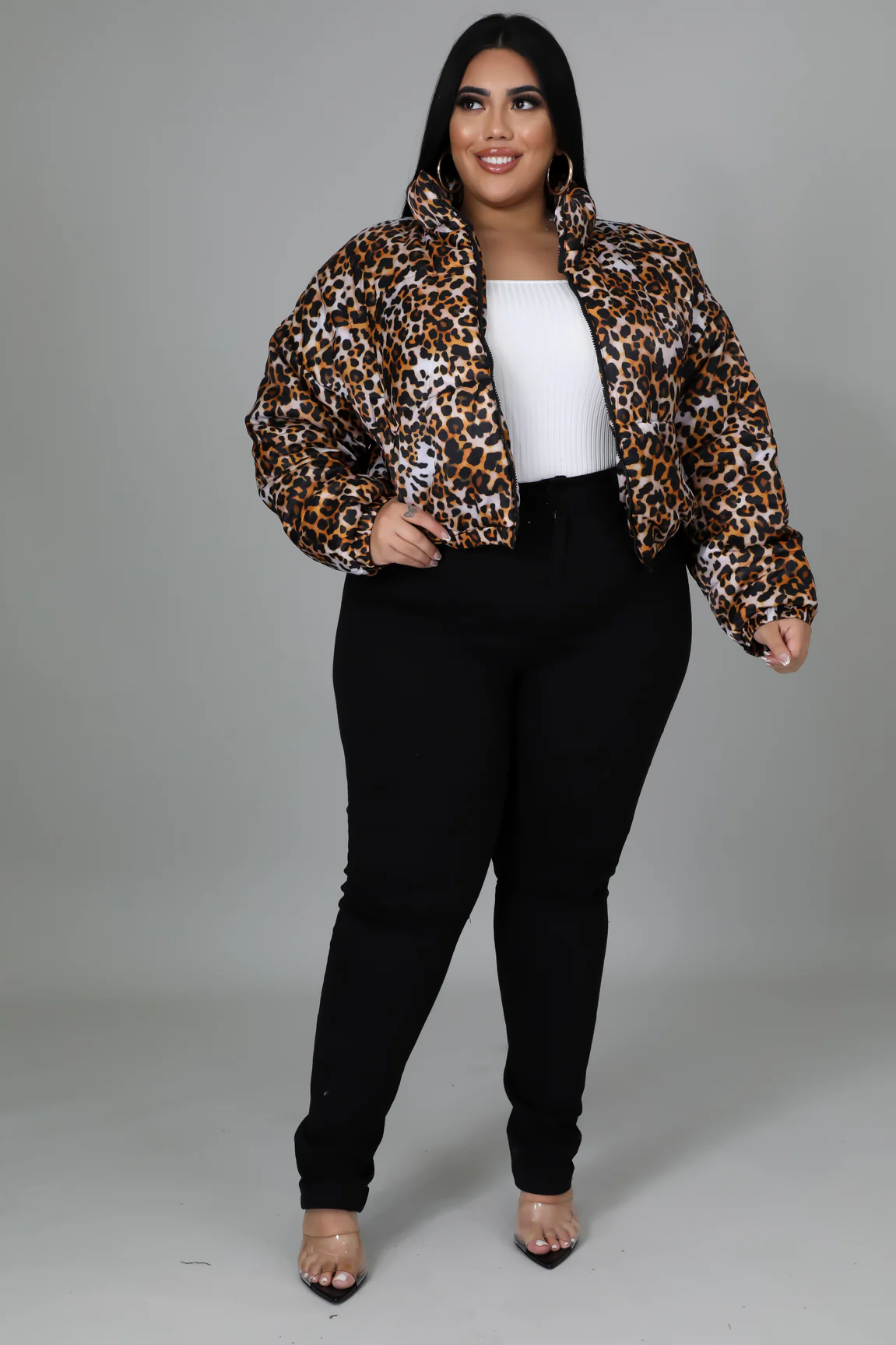 Puff Leopard Crop Jacket+ - Chocolate