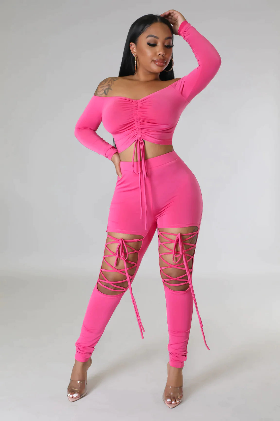 Tied up, I'm Her - 2 Piece Laced Pants Set